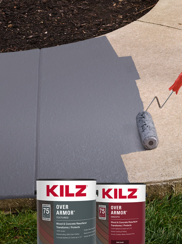 KILZ Over Armor being applied to concrete.