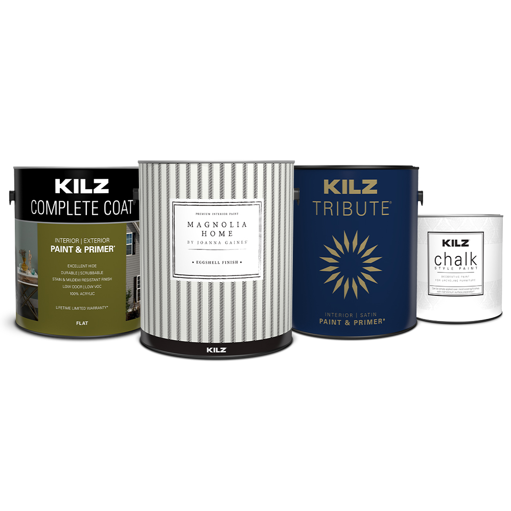 Various Kilz brands paint cans