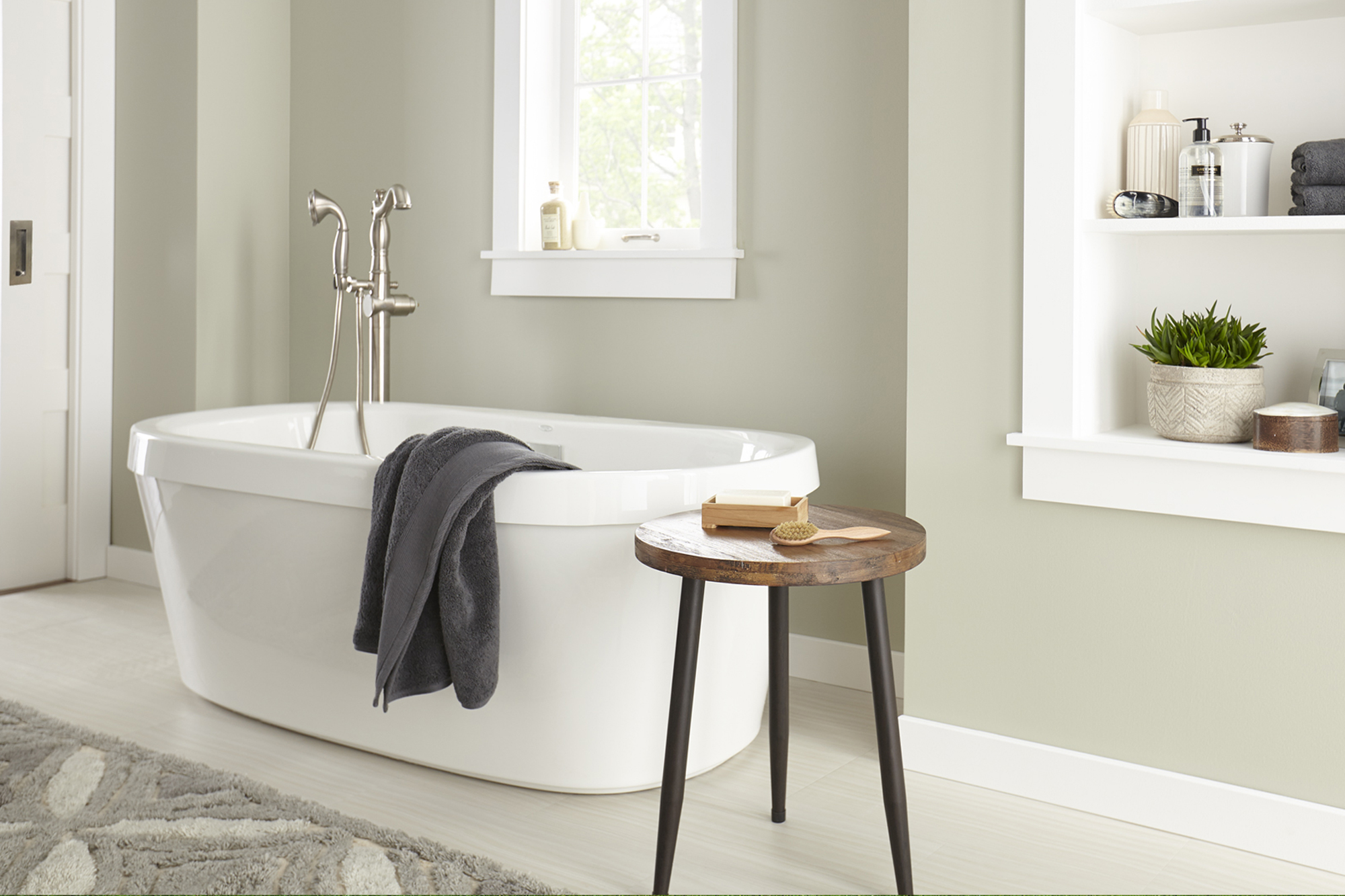 White and pale green bathroom