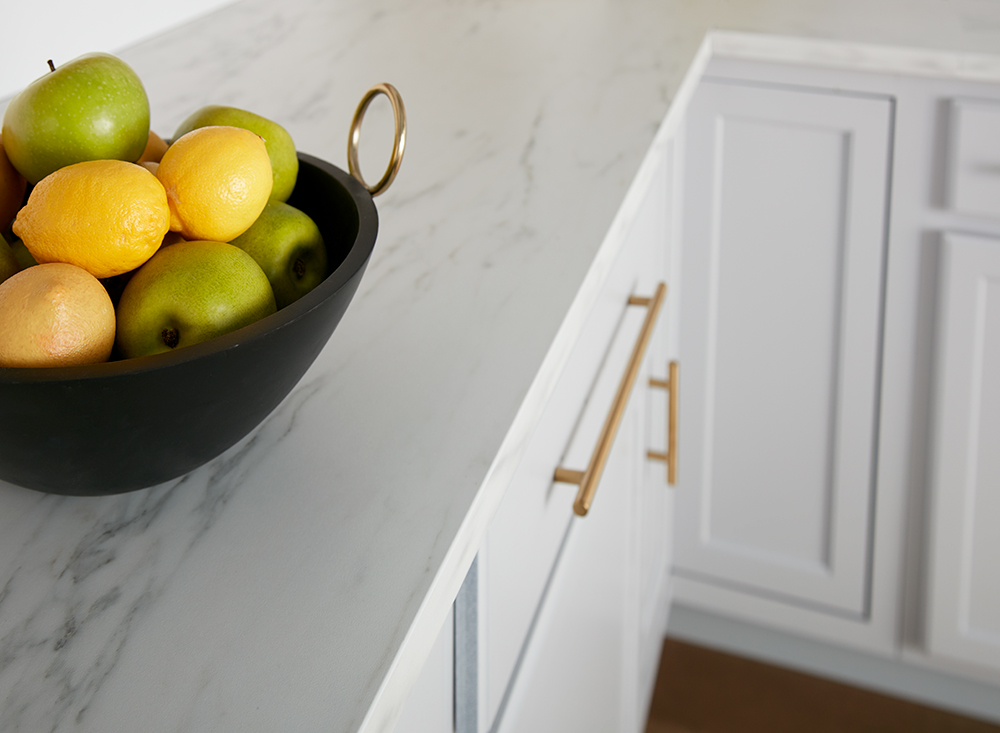 Kitchen countertop with bowl of fruit