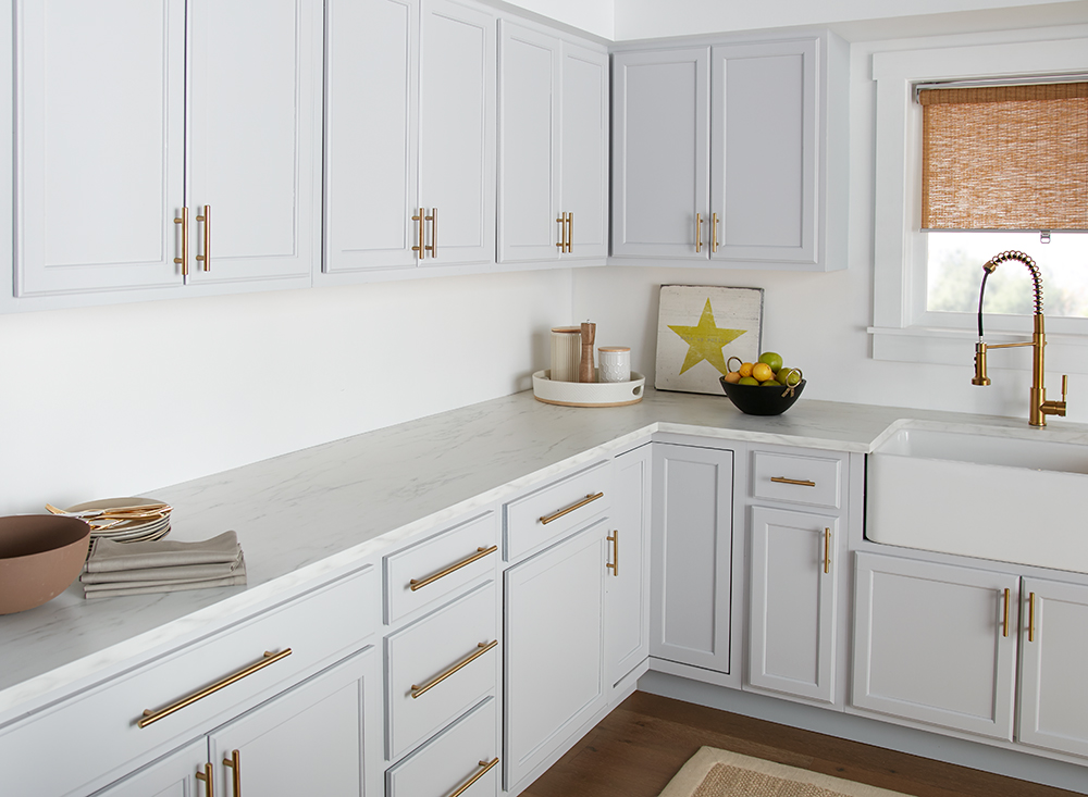 Countertops and cabinets in a white kitchen