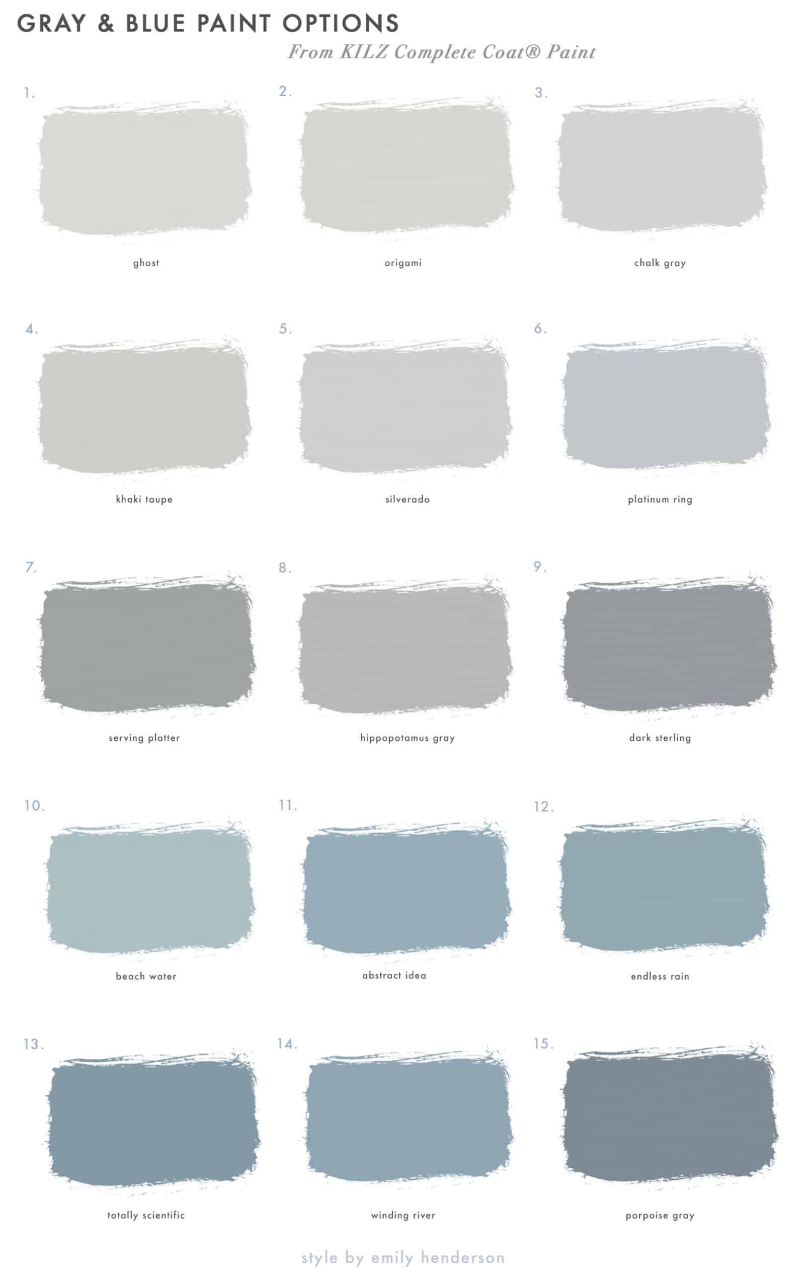 Gray and blue paint swatches