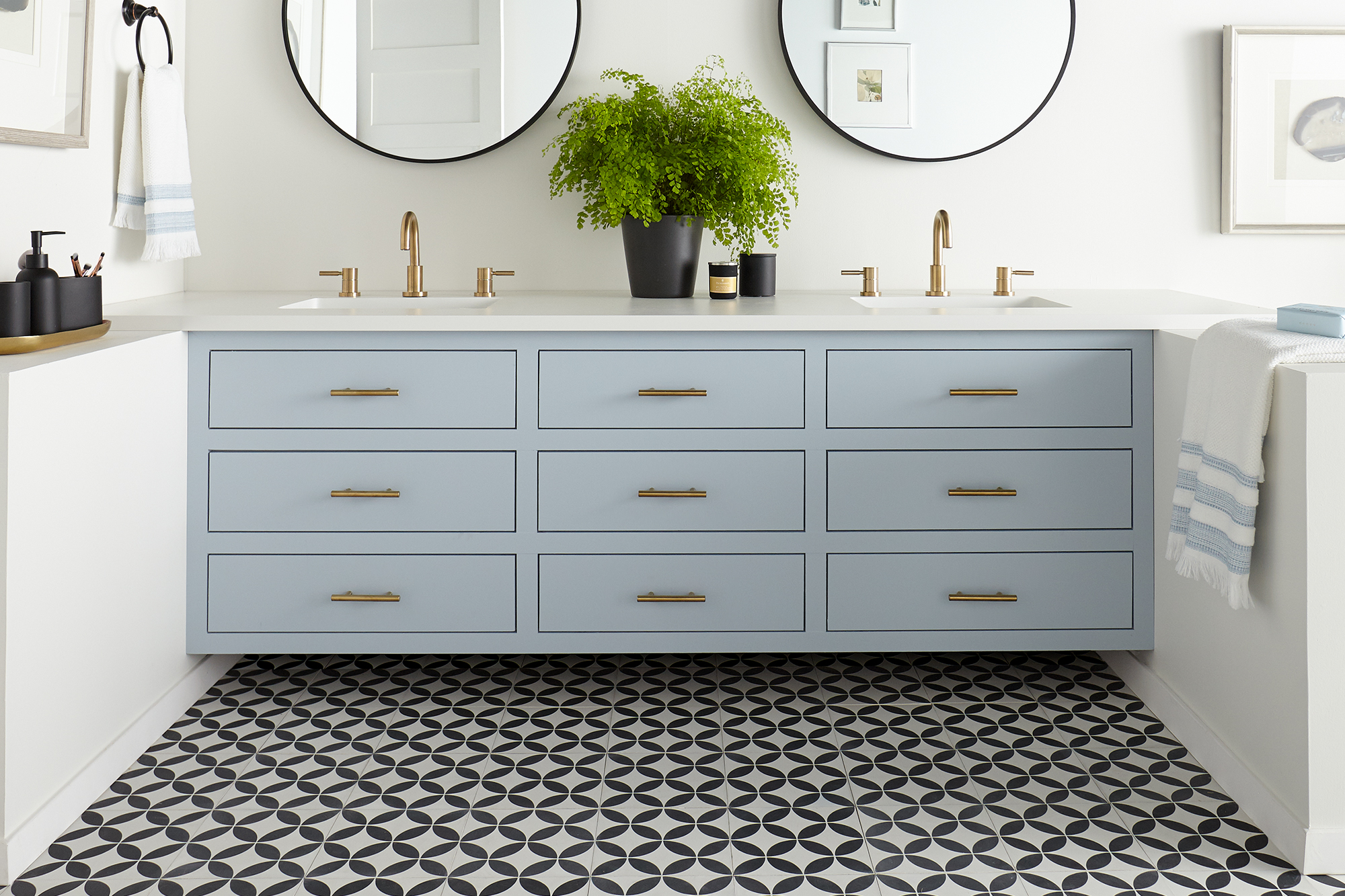 Modern White and Blue Bathroom