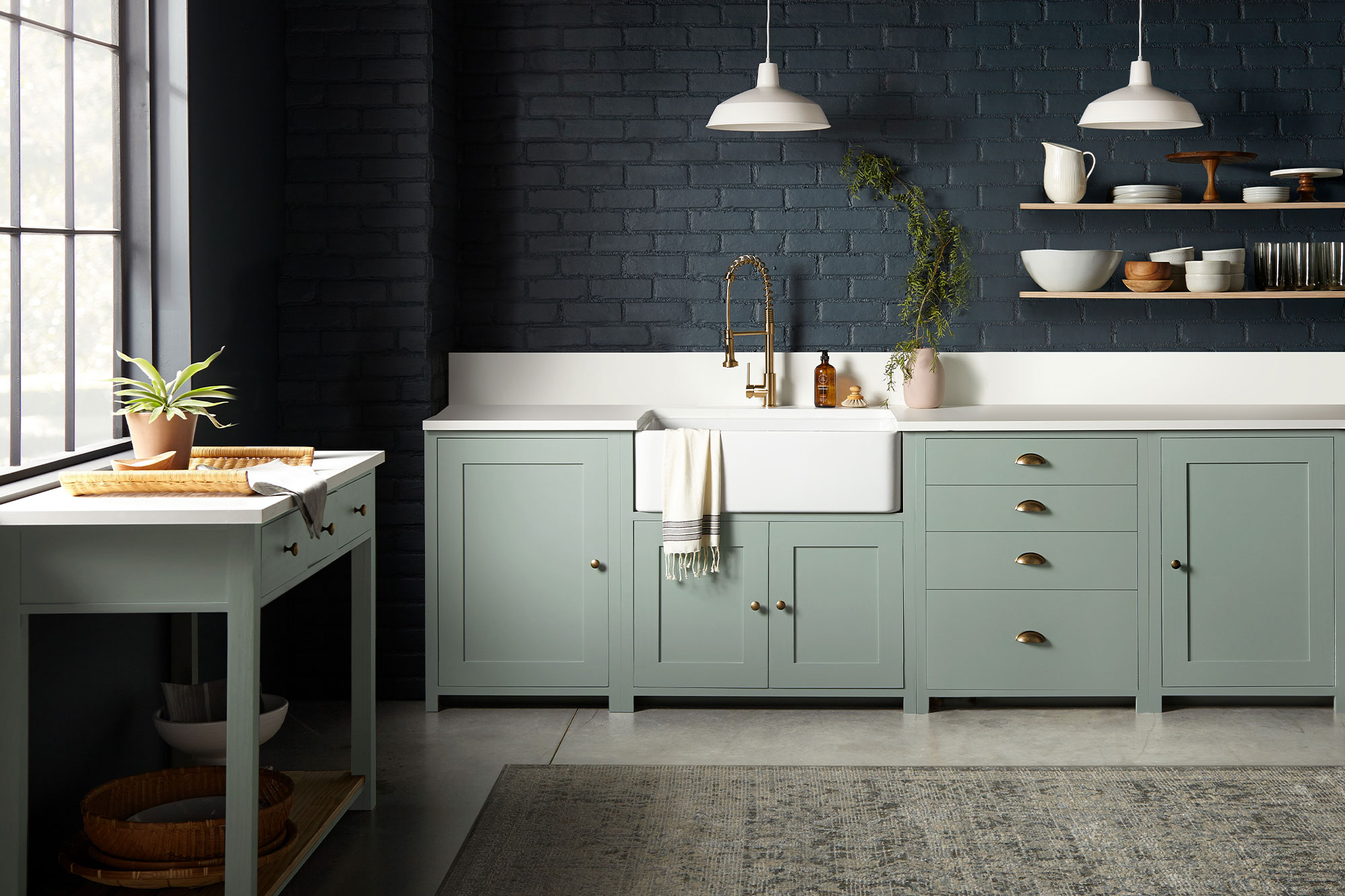 Full Kitchen Shot Featuring Magnolia Home Bold Kitchen Colors Coffee Nook and Clean Slate