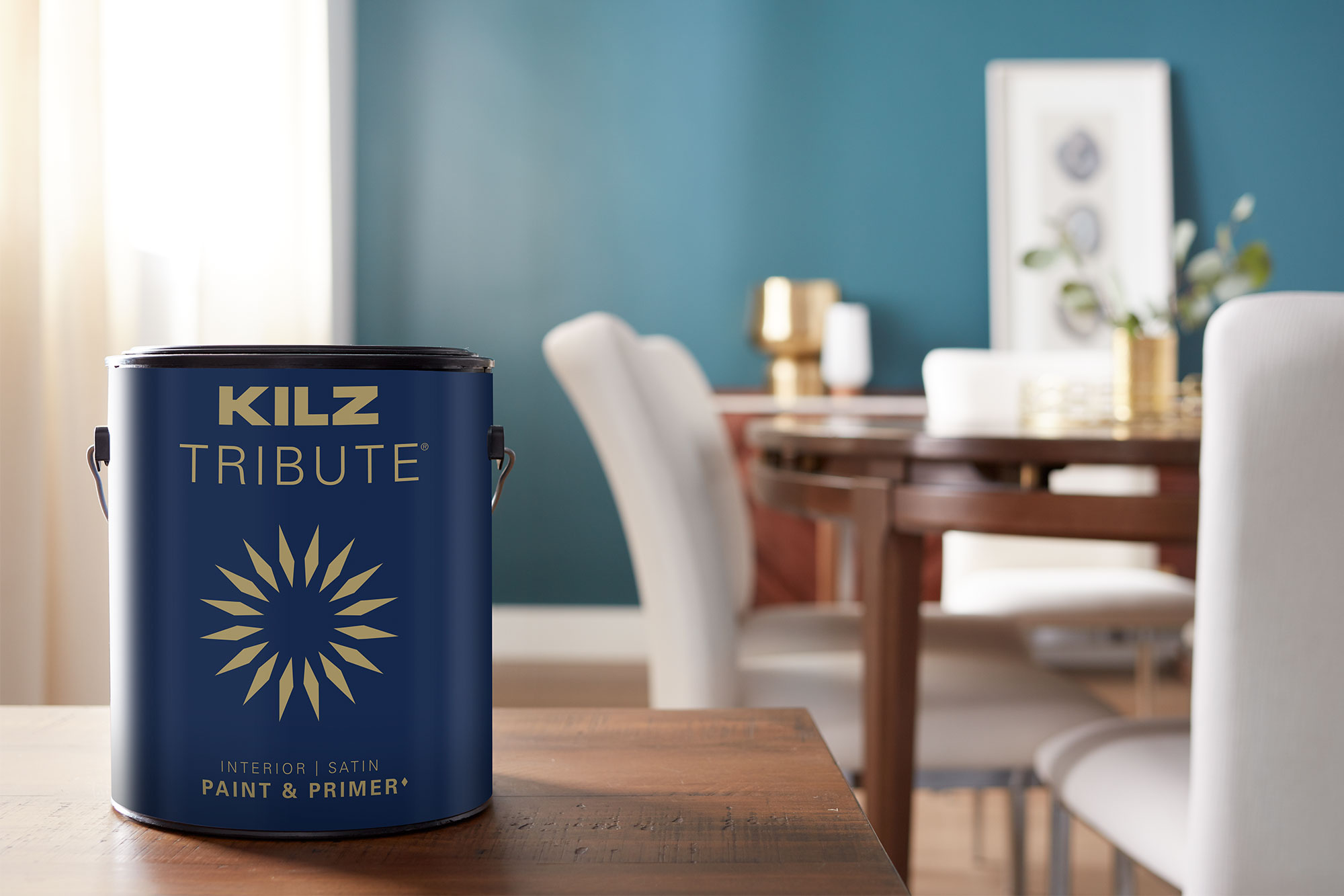 Image of KILZ Tribute one gallon paint in updated dining room.