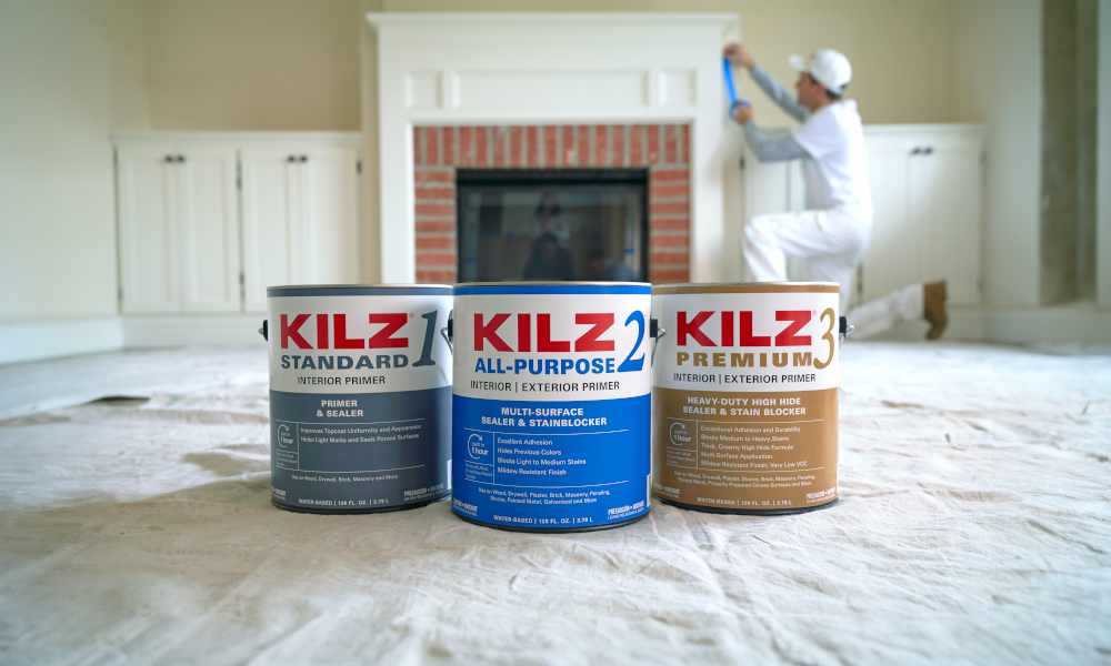 image of Kilz 1 Standard, Kilz 2 All Purpose and Kilz 3 Premium lined up
